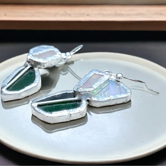 🌺Unique Artisan Sterling & Stained Glass Earrings - Picture 2 of 11
